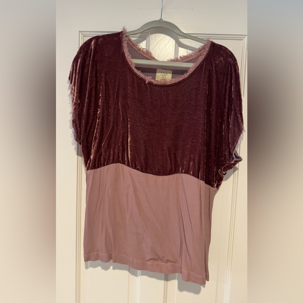 Ina Velvet Burgundy and Pink Short Sleeve Top